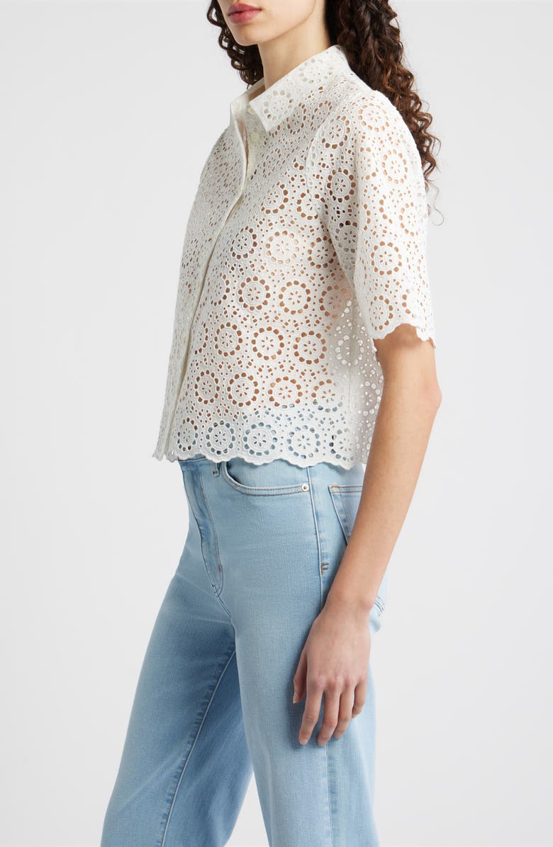 FRAME The Petal Eyelet Crop Shirt, Alternate, color, White