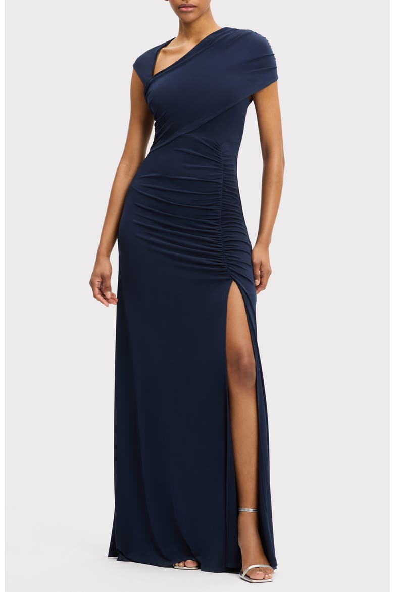 Cap Sleeve Ruched Matte Jersey Dress, Main, color, CLASSIC BLUE-470