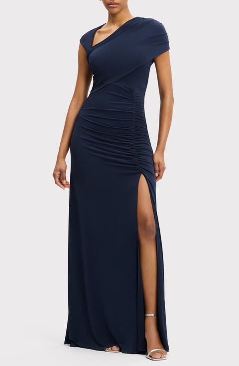 Cap Sleeve Ruched Matte Jersey Dress