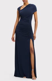 Herve Leger Cap Sleeve Ruched Matte Jersey Dress