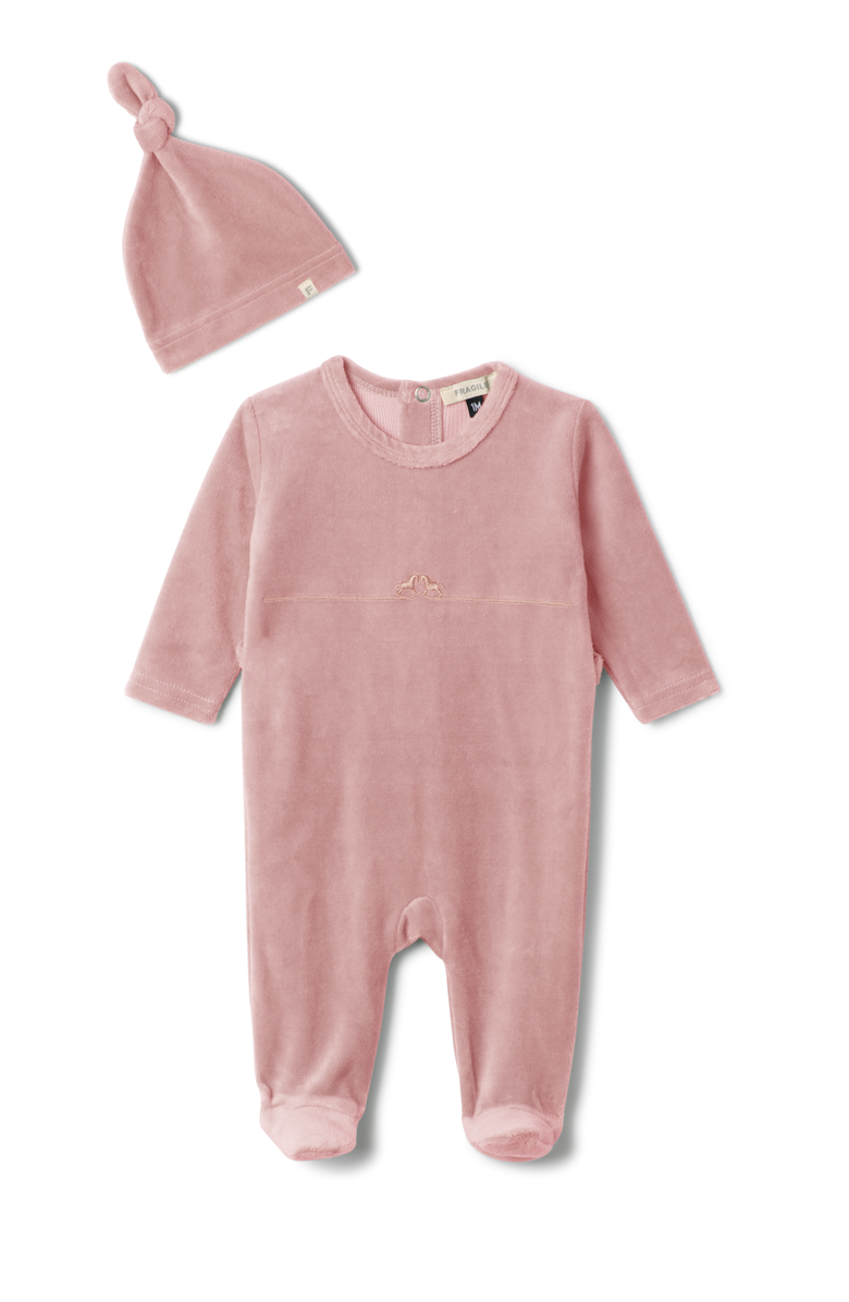 Fragile Girl Rocking Horse Stretch Romper with Matching Hat, Main, color, Pink