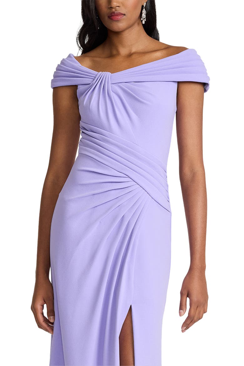 Off the Shoulder Crepe Column Gown, Alternate, color, LAVENDER MIST