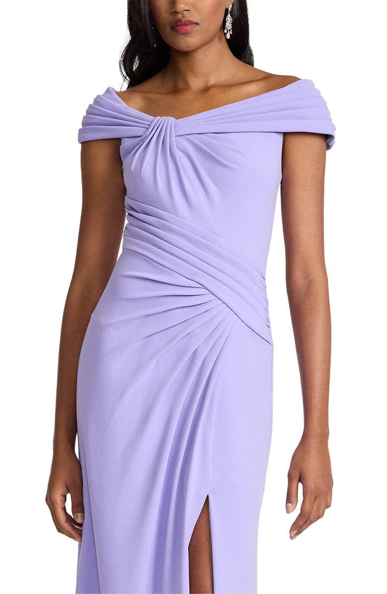 Tadashi Shoji Off the Shoulder Crepe Column Gown, Alternate, color, Lavender Mist