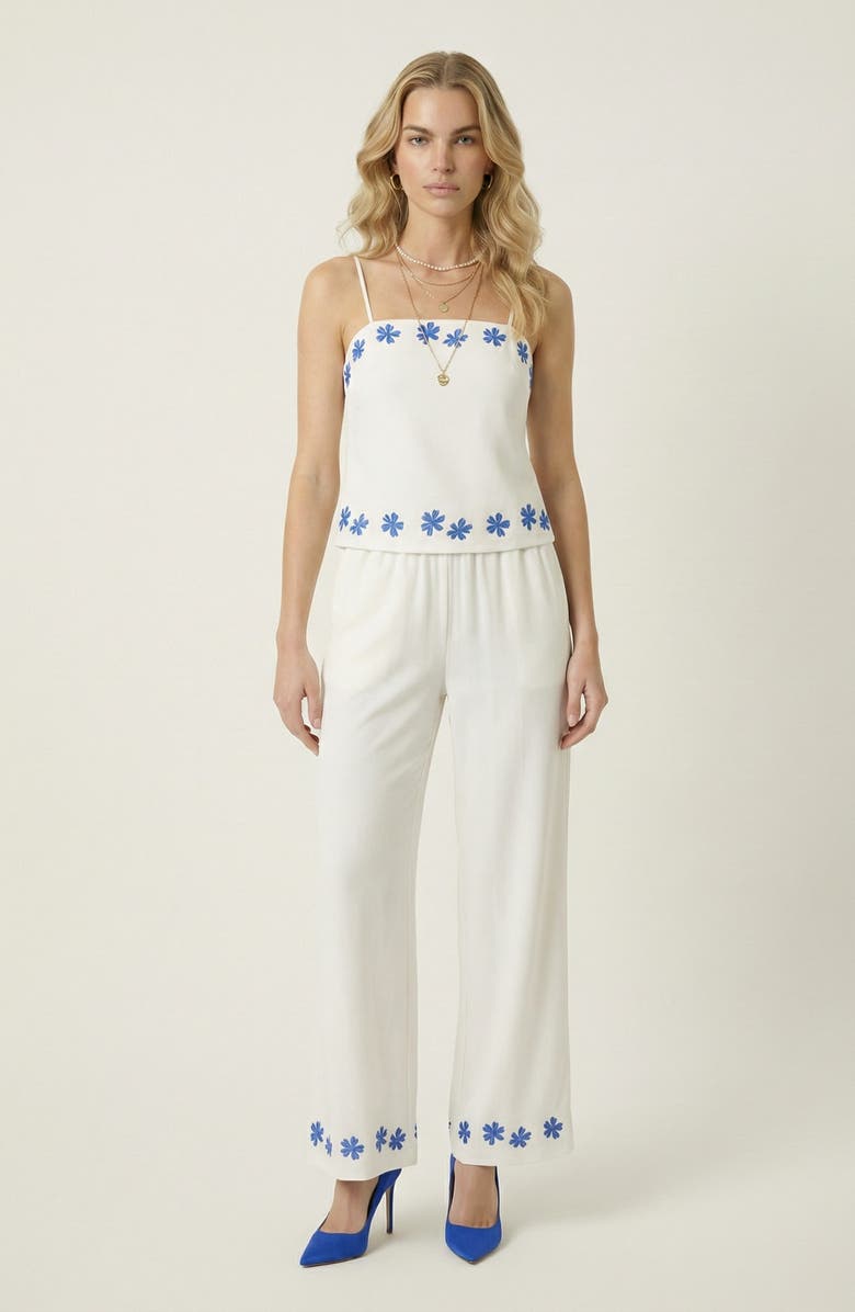 Modenaire Embroidered Camisole and Wide-Leg Pant Set with Floral Hem, Main, color, White