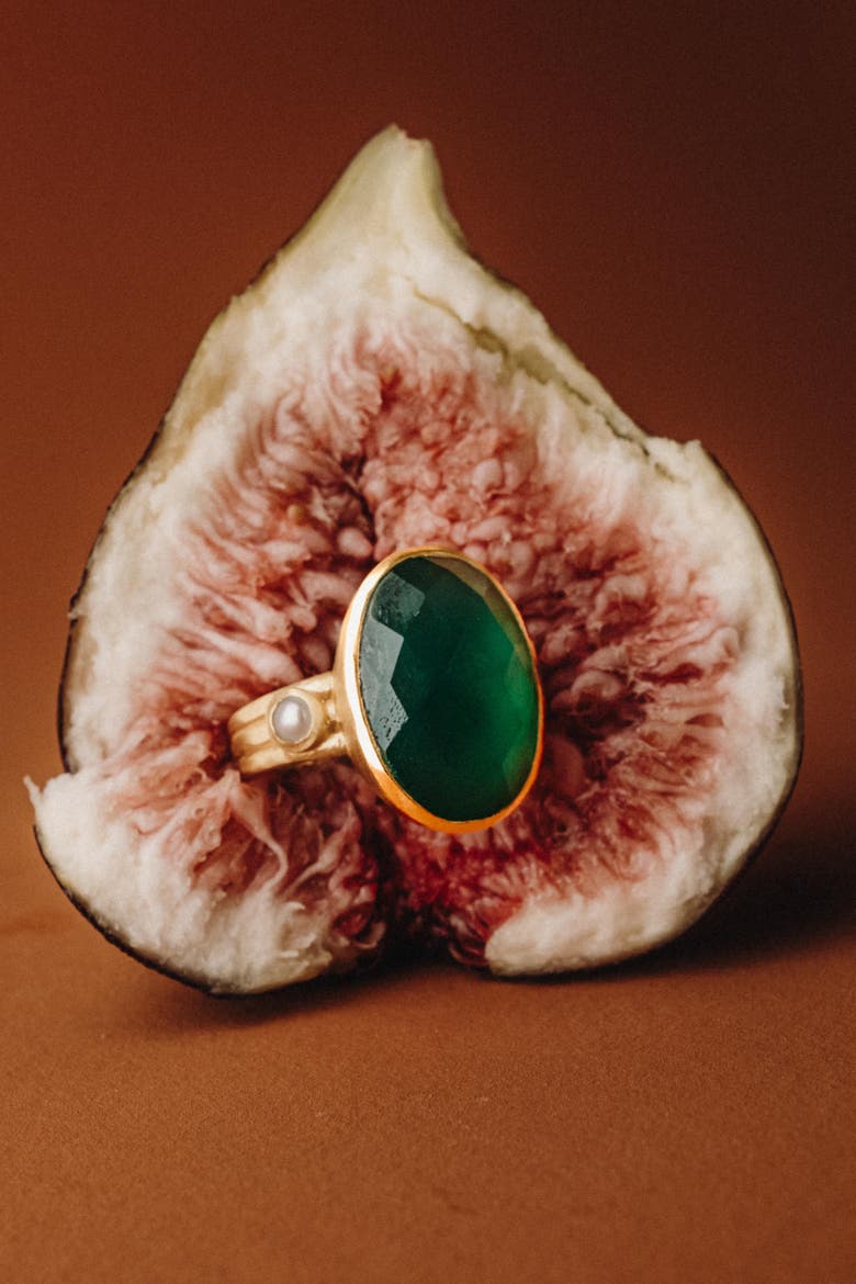 Green Onyx & Pearl Ring 7, Alternate, color, Yellow Gold