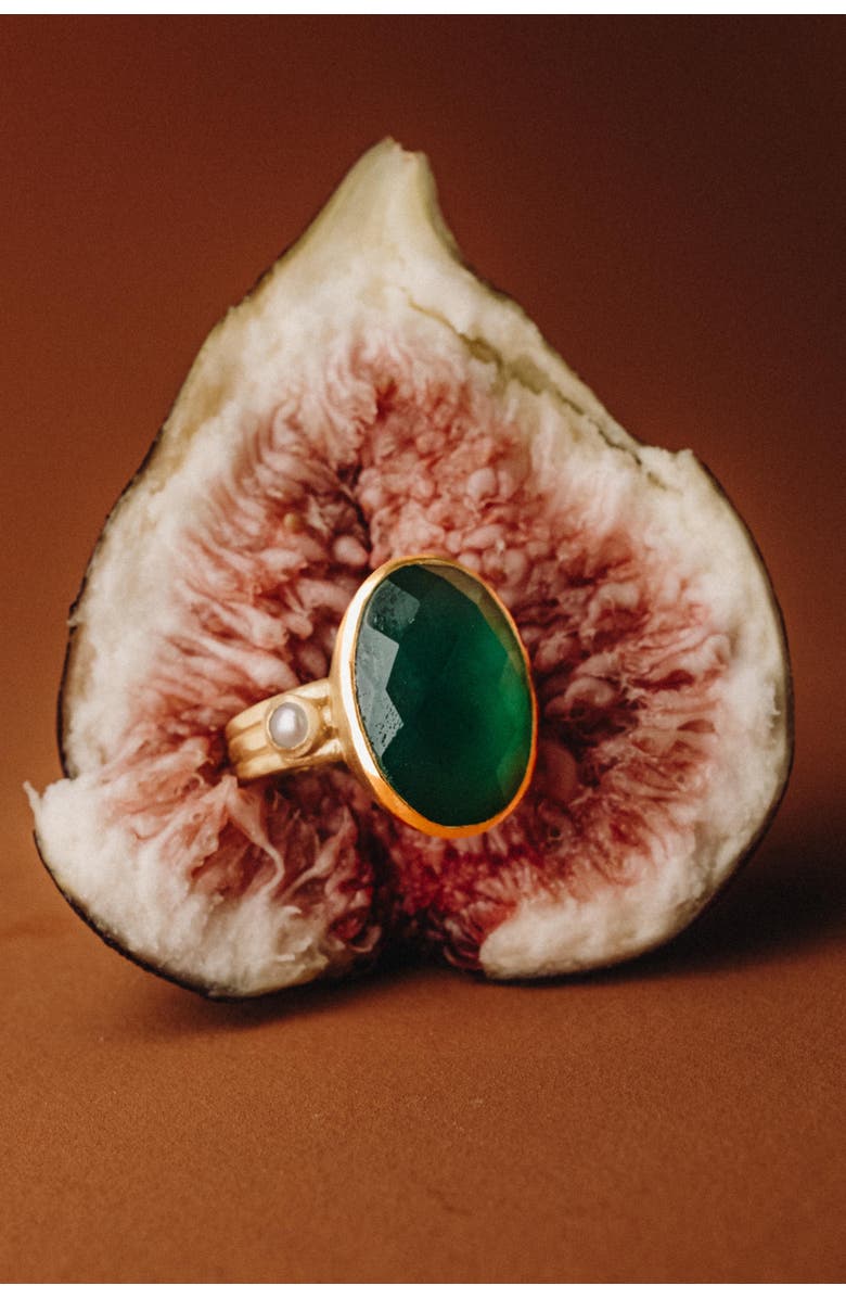 Murkani Green Onyx & Pearl Ring 7, Alternate, color, Yellow Gold