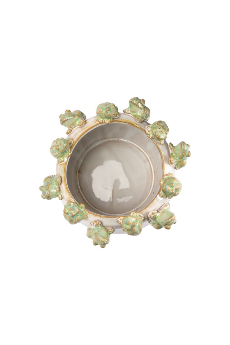 Planter with Frog Figurine Rim, Alternate, color, White