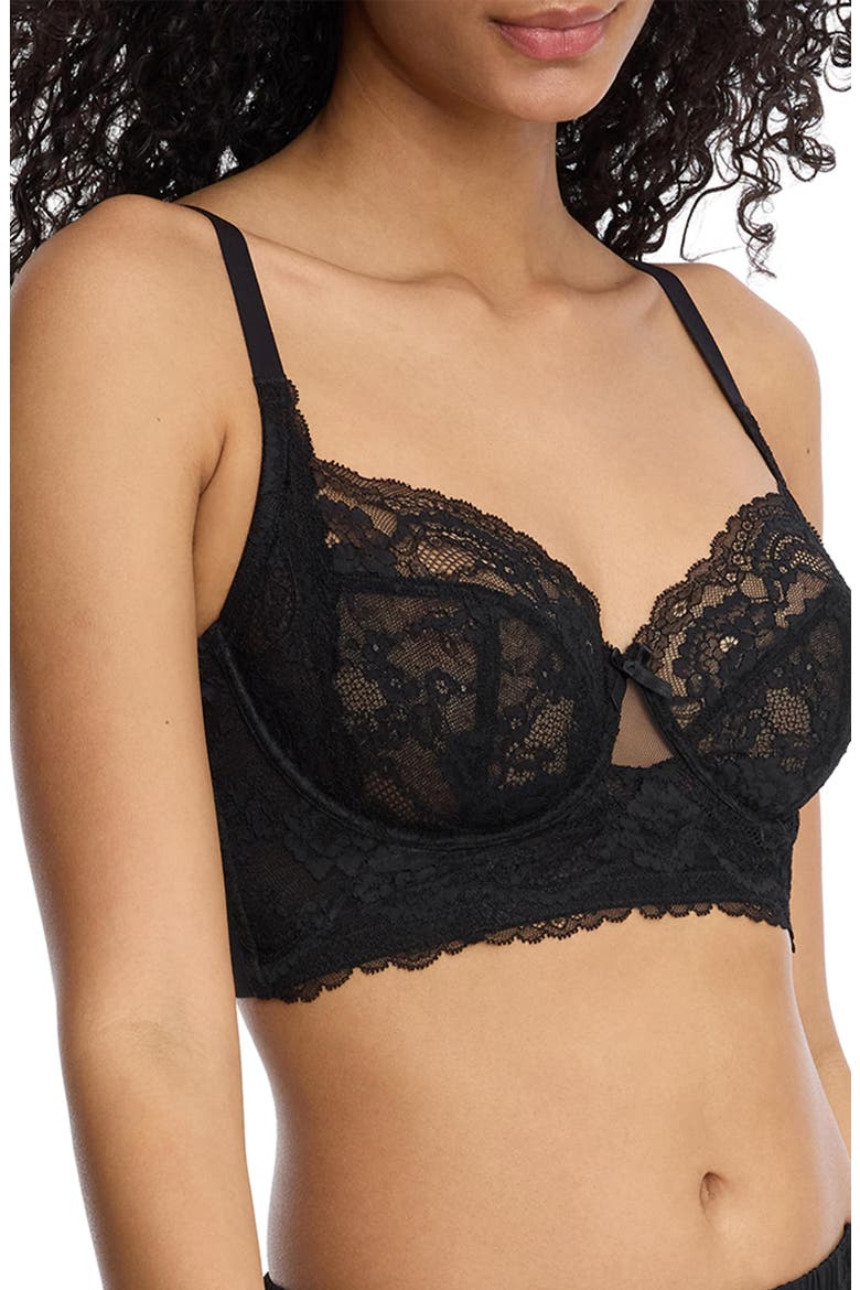 Minx Longline Side Support Lace Bra, Alternate, color, BLACK