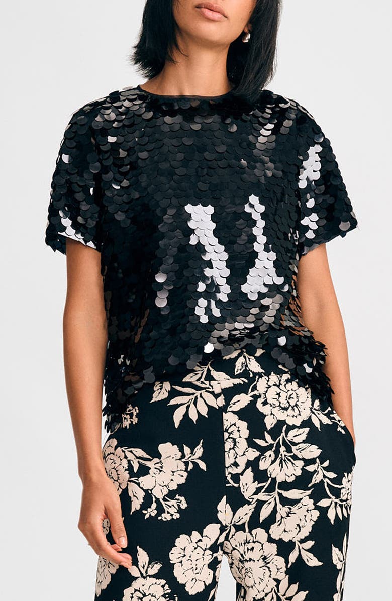 Isaac Mizrahi New York Paillette Sequin T-Shirt, Main, color,
