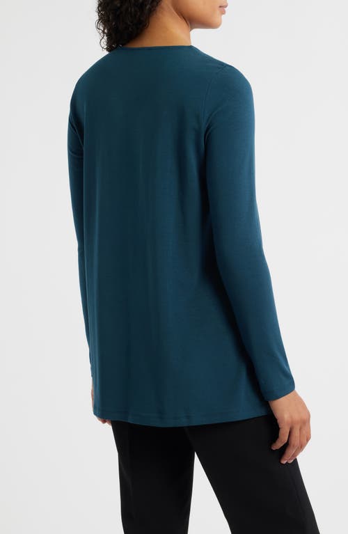 Eileen Fisher Fine Stretch Jersey Knit V-neck Long Top In Brown