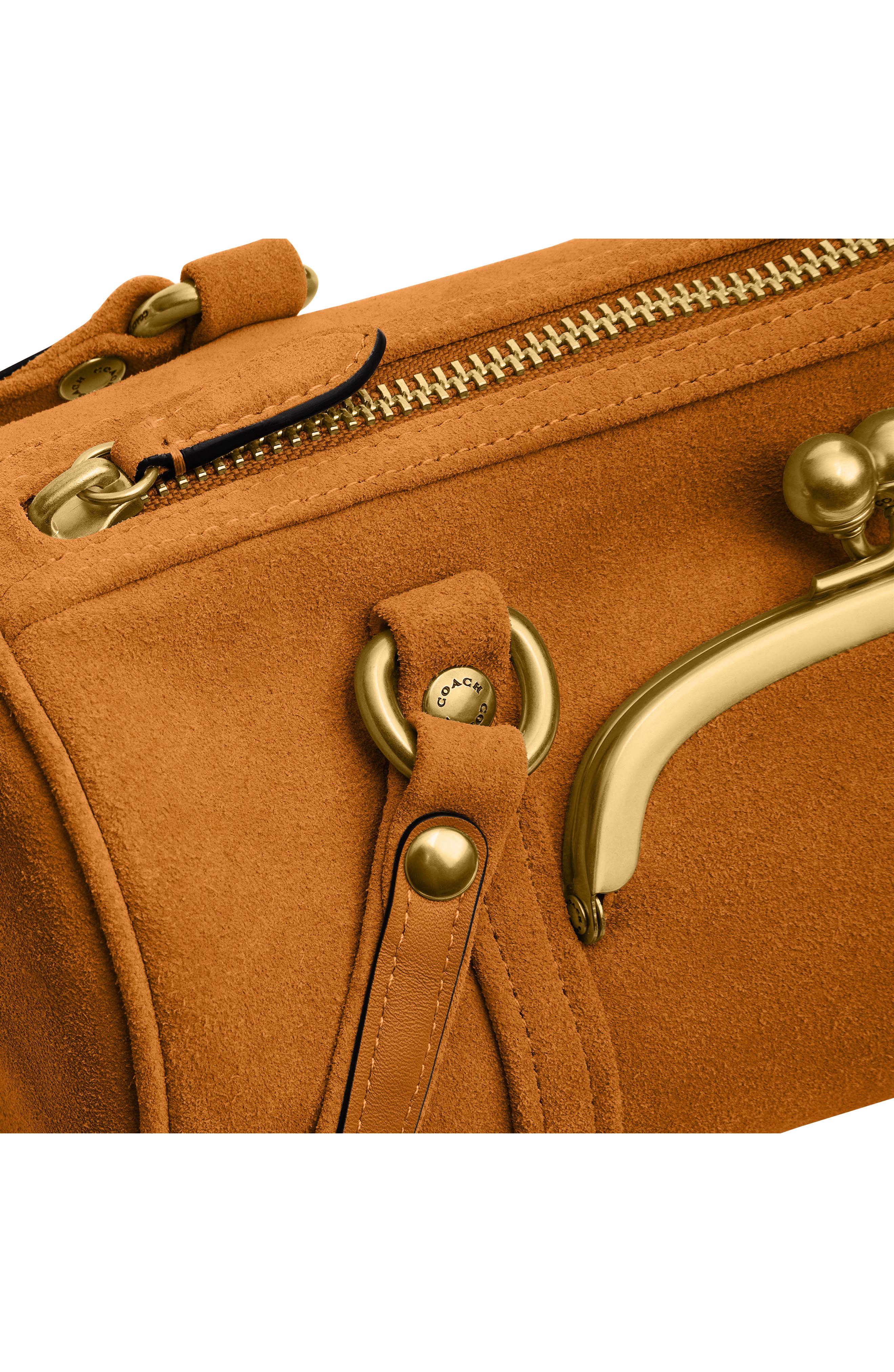 Kisslock 28 Suede Barrel Bag, Alternate, color, B4/ MARIGOLD