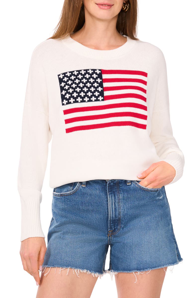 Vince Camuto Flag Graphic Sweater, Main, color, Antique White