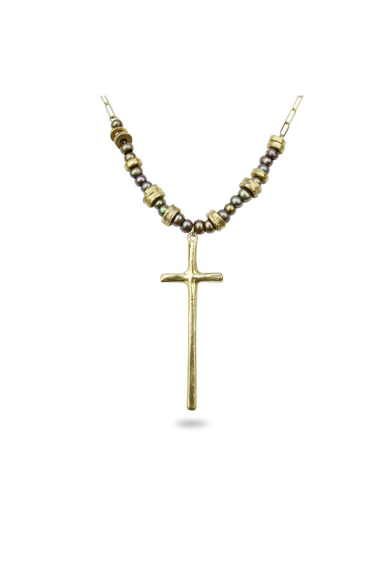 Grounded Bronze Cross Necklace, Main, color, Bronze