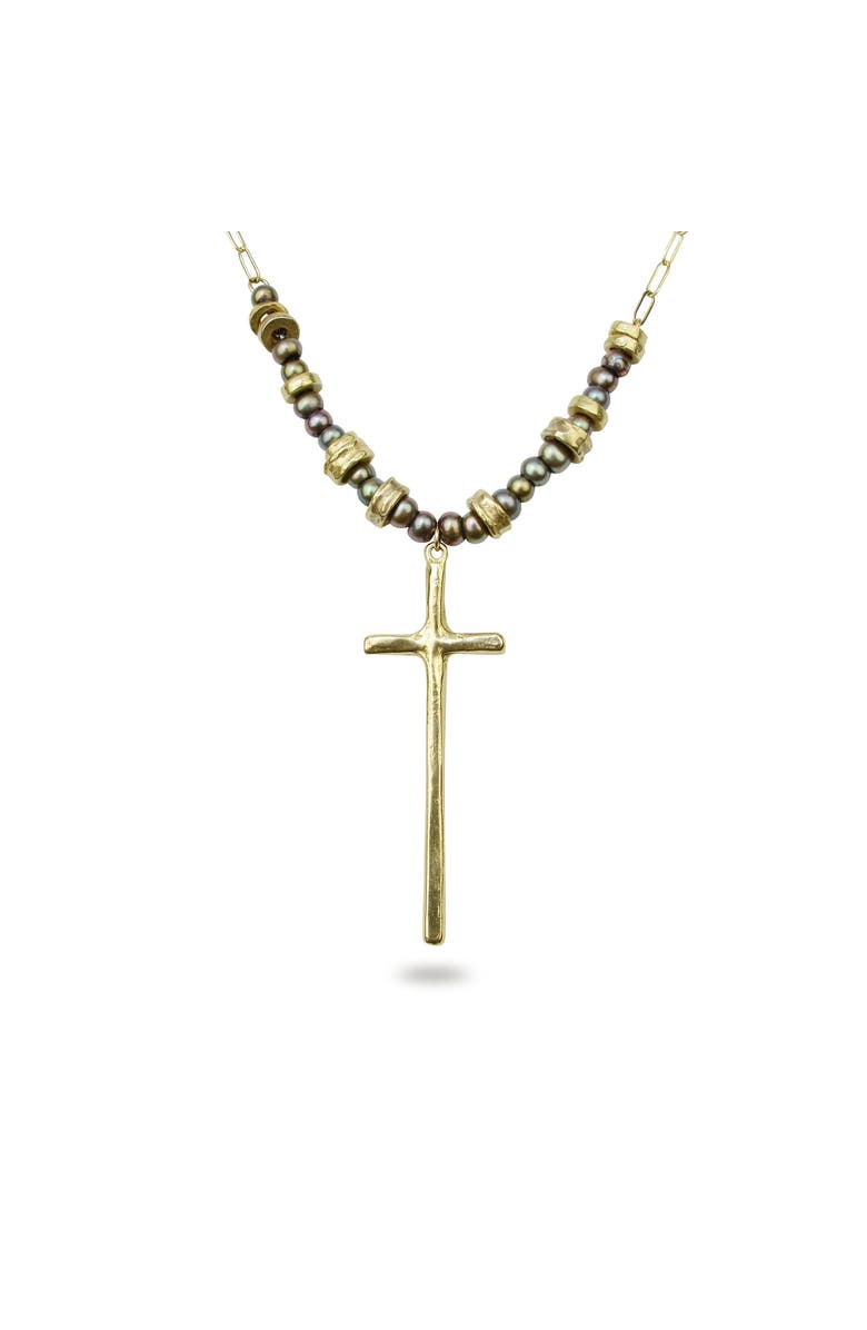 Collection 1304 Grounded Bronze Cross Necklace, Main, color, Bronze