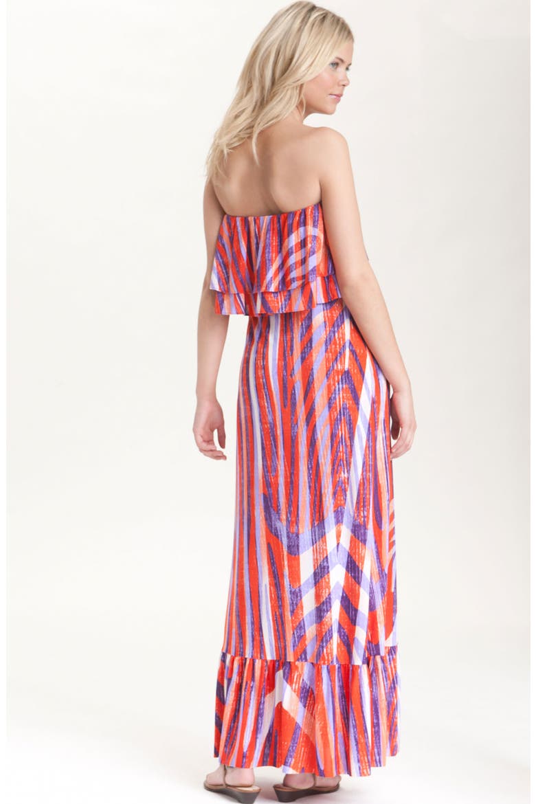 Tbags Ruffle Strapless Jersey Maxi Dress, Alternate, color, PURPLE/ RED