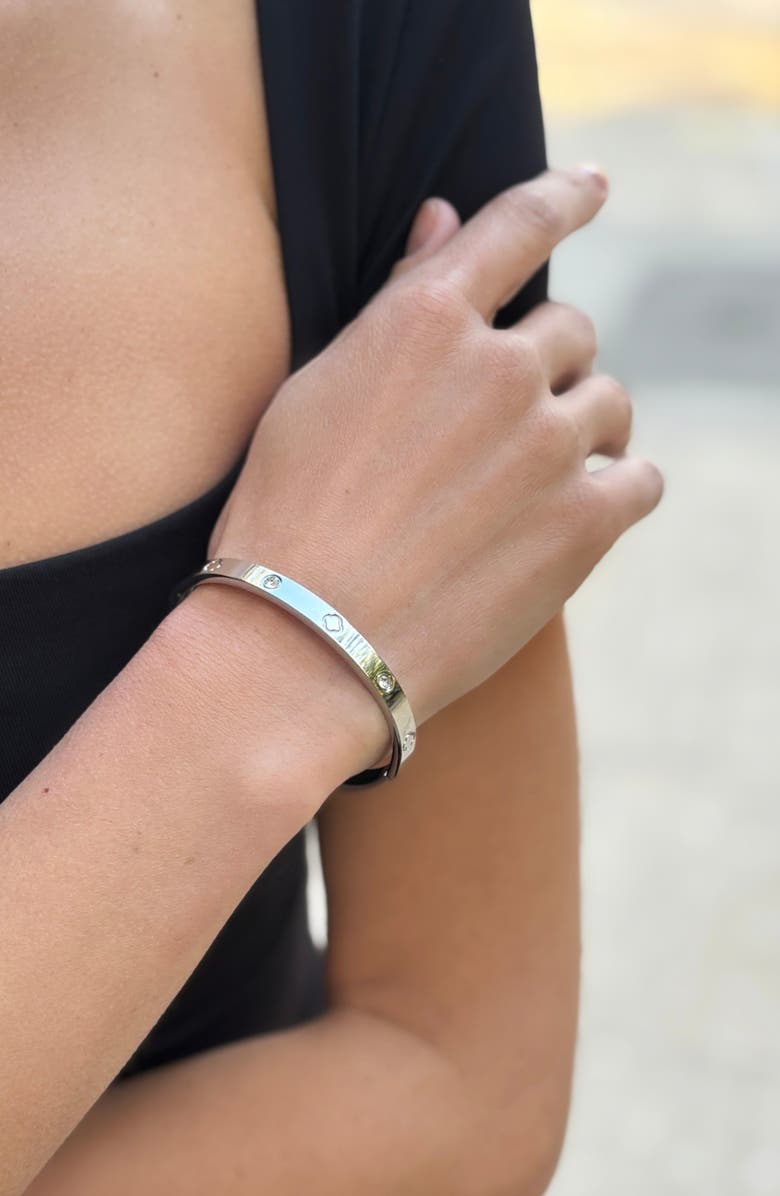 Adornia Water Resistant Cubic Zirconia & Clover Bangle, Alternate, color, Silver