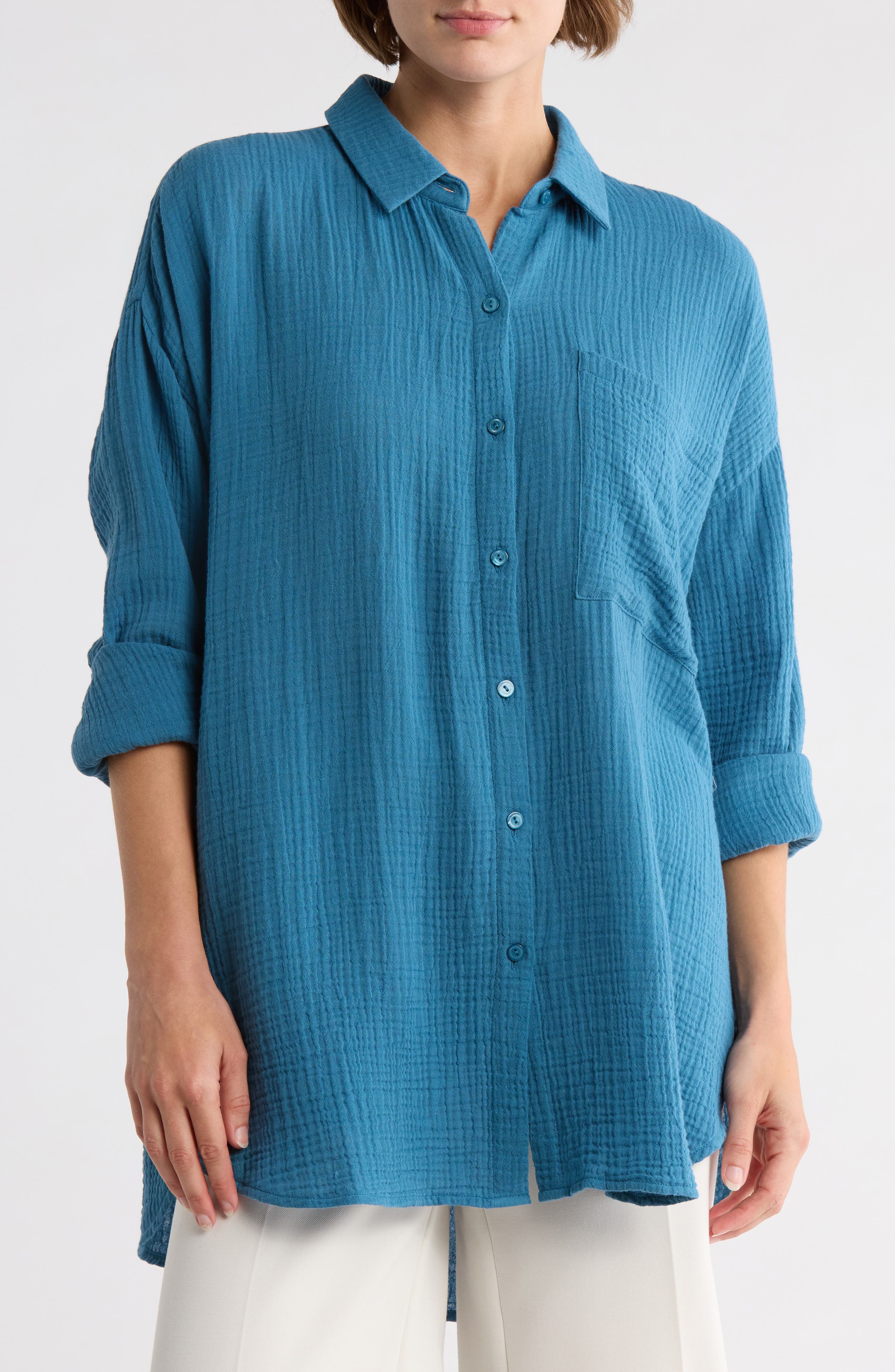 Eileen Fisher Organic Cotton Gauze Button-Up Shirt