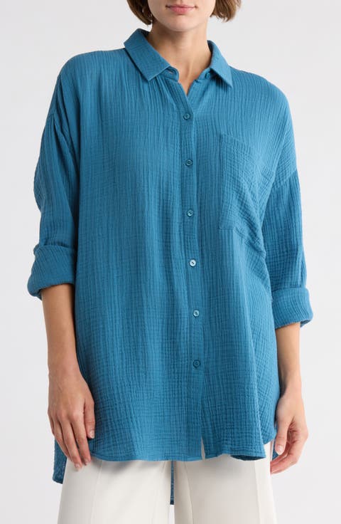 Organic Cotton Gauze Button-Up Shirt (Regular & Petite)