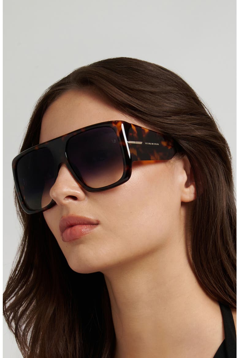 60mm Flat Top Sunglasses, Alternate, color, BROWN HAVANA/ DK BLUE SF