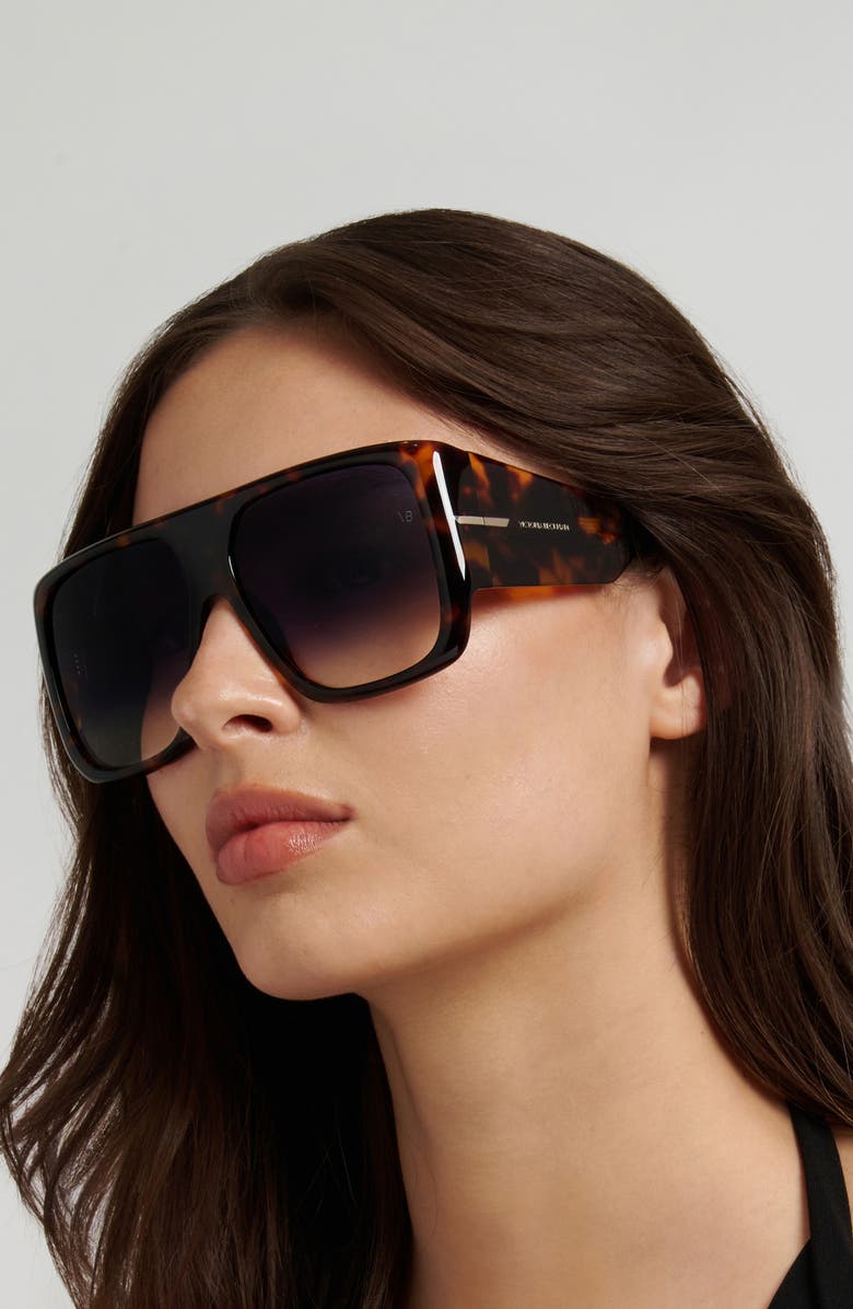 Victoria Beckham 60mm Flat Top Sunglasses, Alternate, color, Brown Havana/ Dk Blue Sf