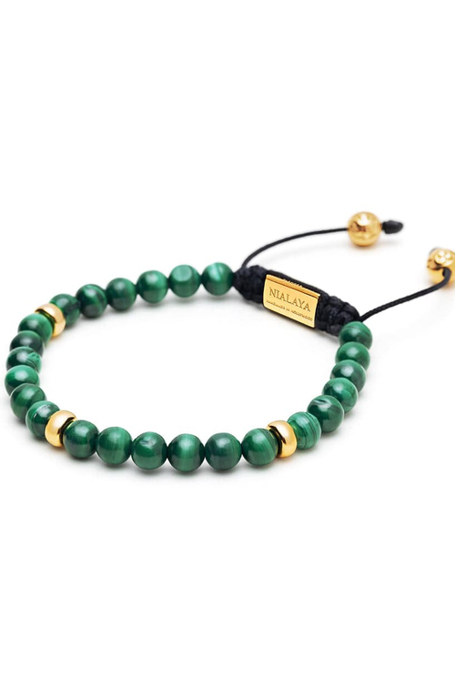 Nialaya Malachite Gold Beaded Bracelet In Green