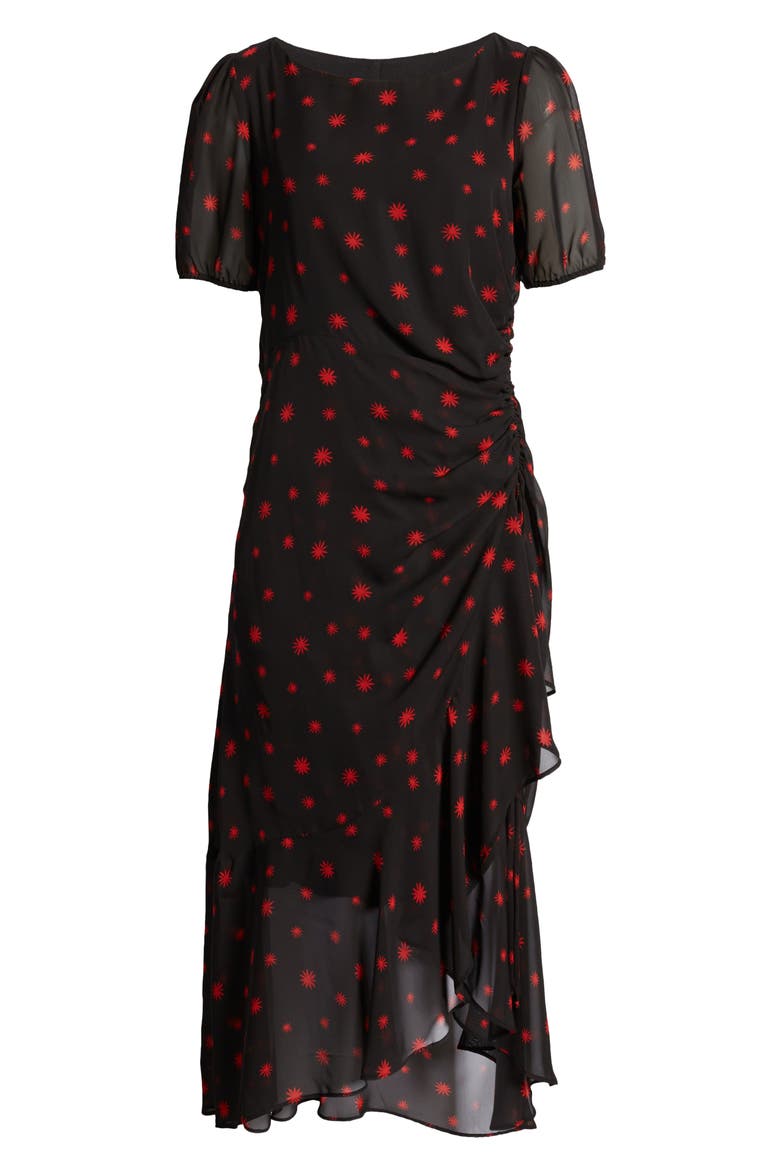 Ruched High-Low Midi Dress, Alternate, color, BLACK/MULT