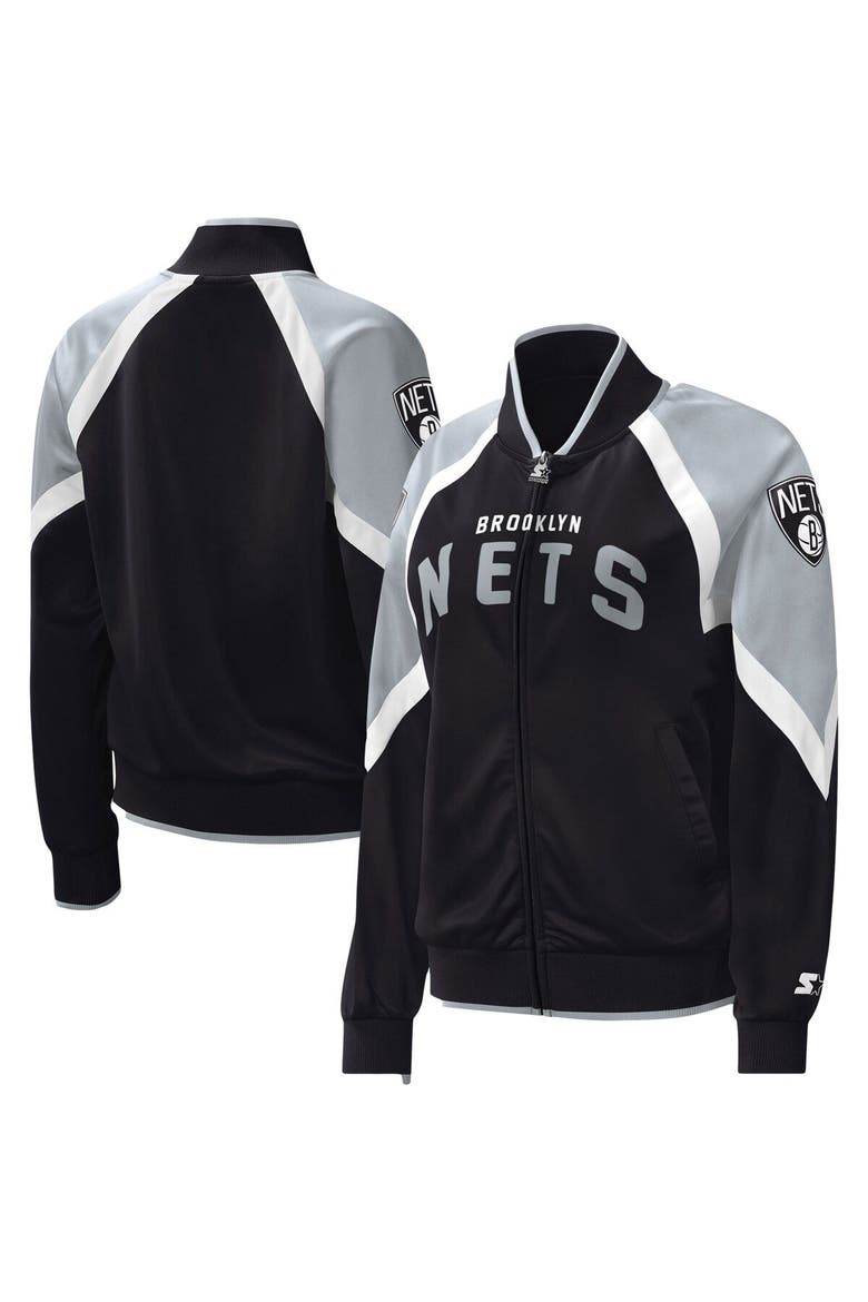 Women's Starter Black Brooklyn Nets Slam Dunk Raglan Full-Zip Track Jacket, Main, color, Black