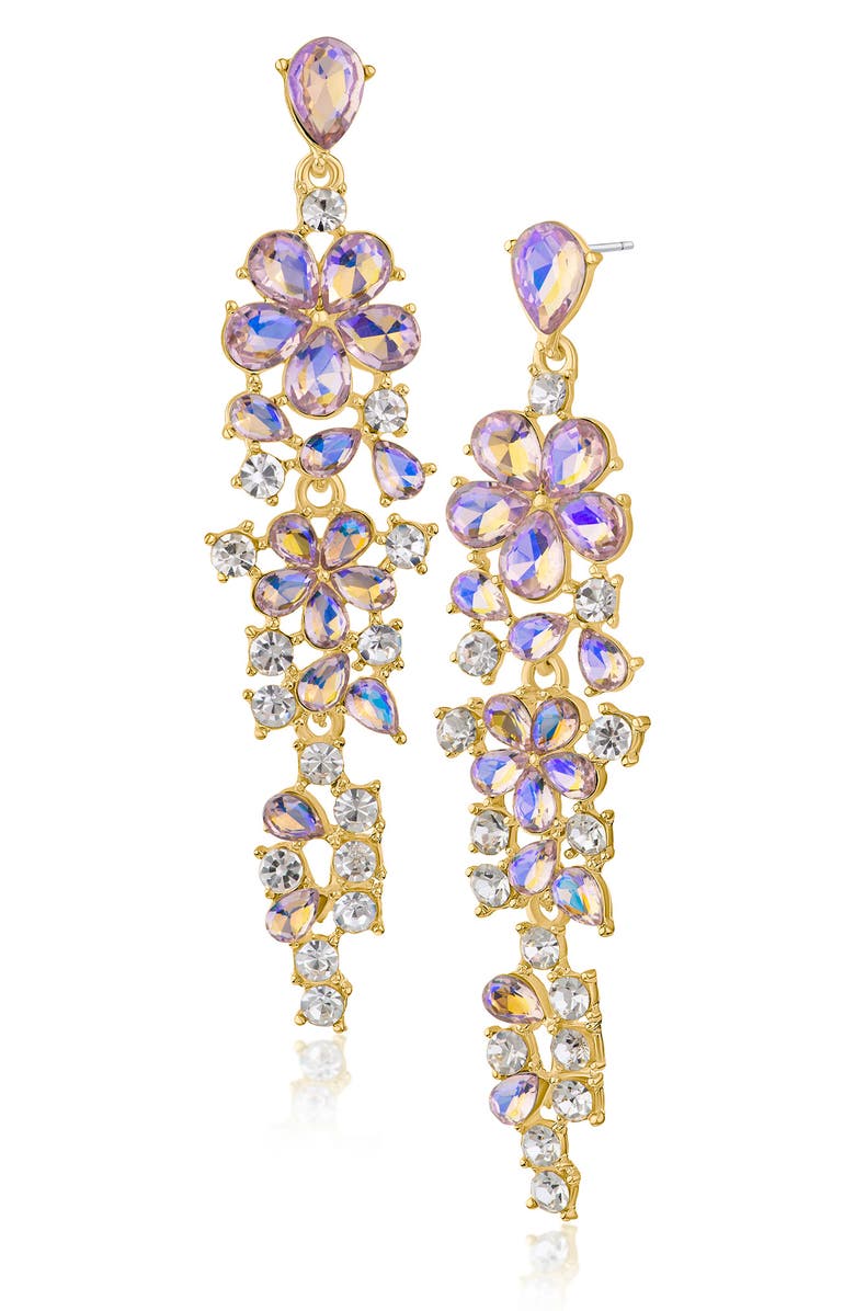JARDIN Baroque Floral Crystal Drop Earrings, Main, color, Pink/ Gold