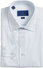 David Donahue Trim Fit Stripe Cotton Dress Shirt