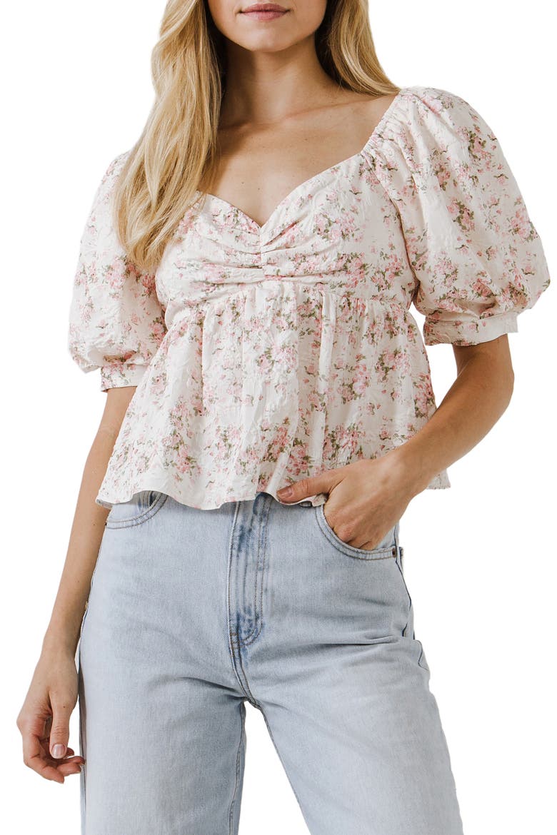Floral Textured Babydoll Top, Main, color, CREAM