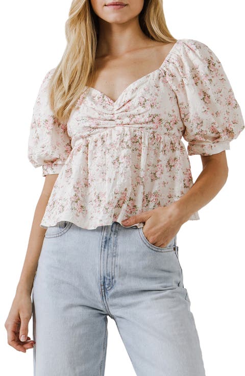 Floral Textured Babydoll Top
