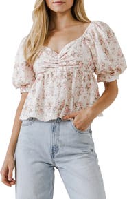 English Factory Floral Textured Babydoll Top