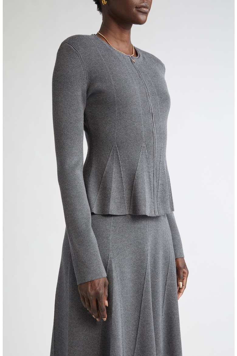 Rib Knit Peplum Jacket, Alternate, color, DARK GREY MELANGE