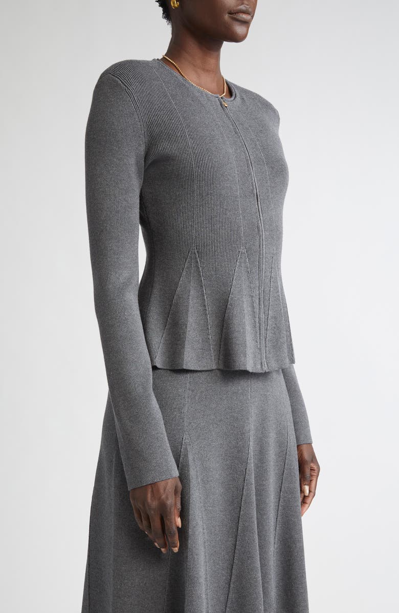 ST. JOHN Rib Knit Peplum Jacket, Alternate, color, Dark Grey Melange