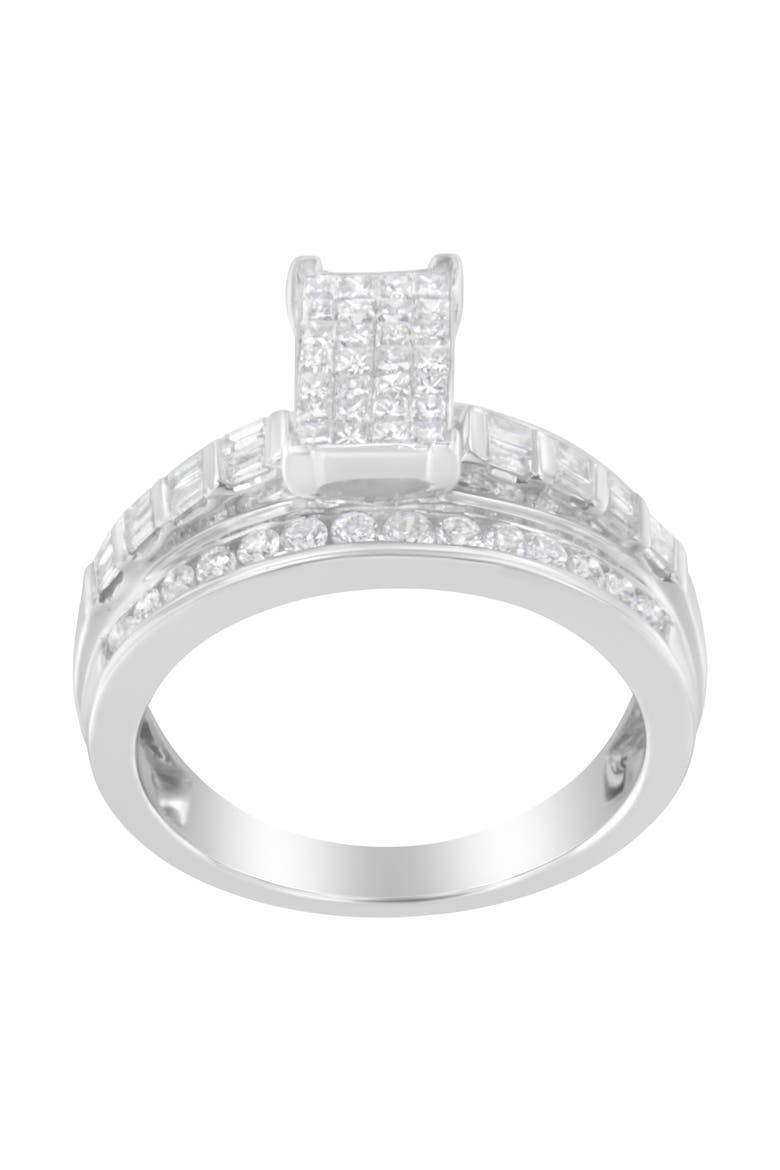 14K White Gold 1.0 Cttw Mixed-Cut Diamond Composite Cluster Ring, Alternate, color, White