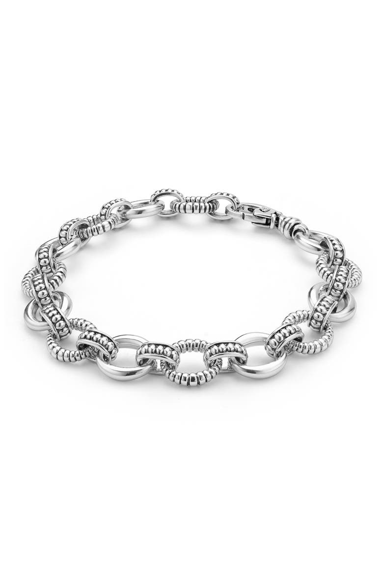Signature Caviar Sterling Silver Fluted Oval Link Bracelet, Alternate, color, SILVER