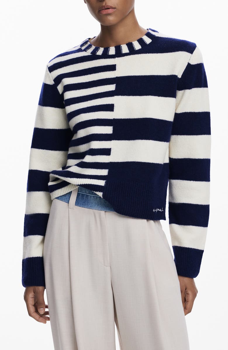 Desigual Mixed Stripe Sweater, Main, color, Blue