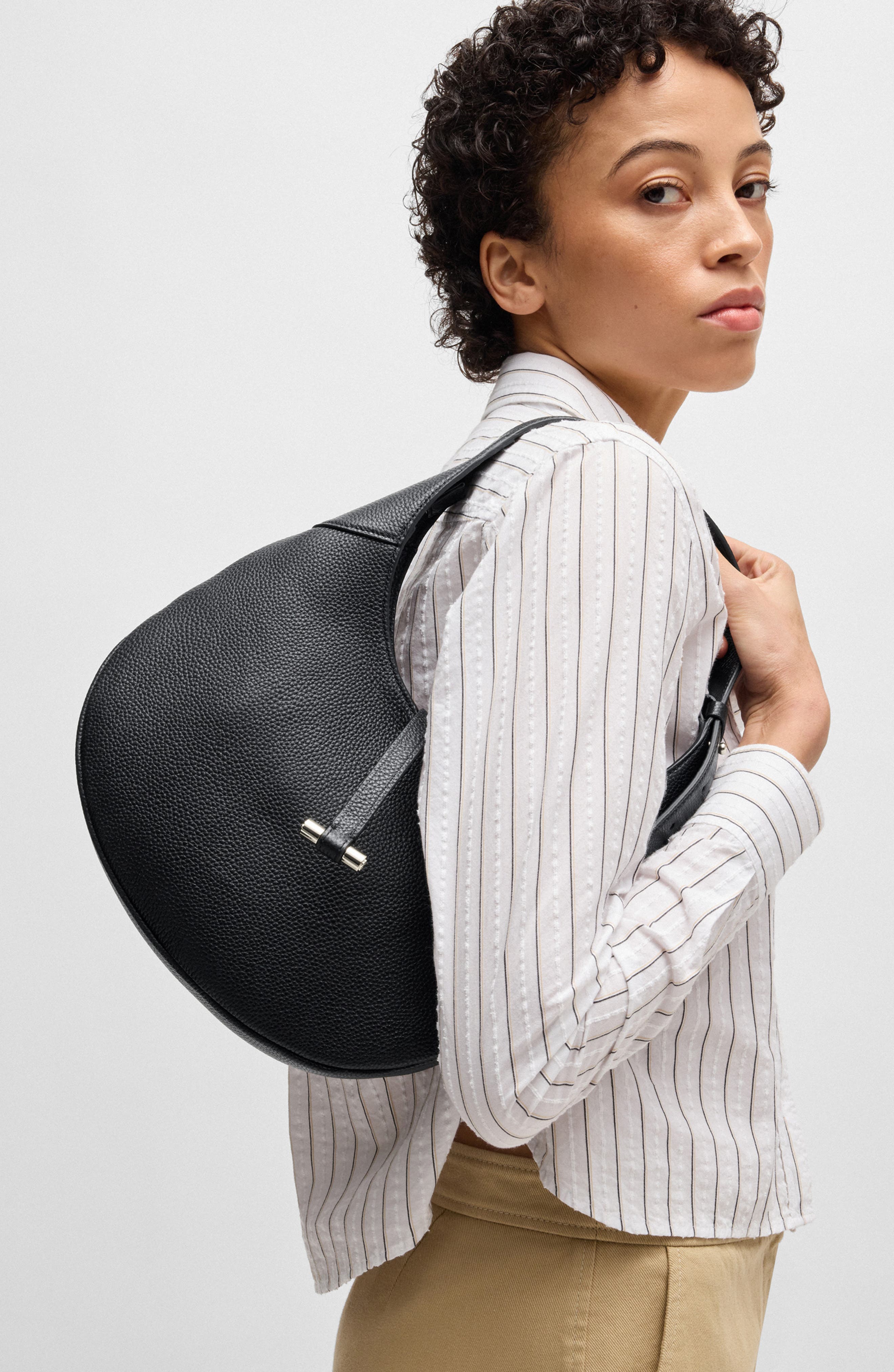 BOSS Lidney Leather Hobo Bag, Alternate, color, Black