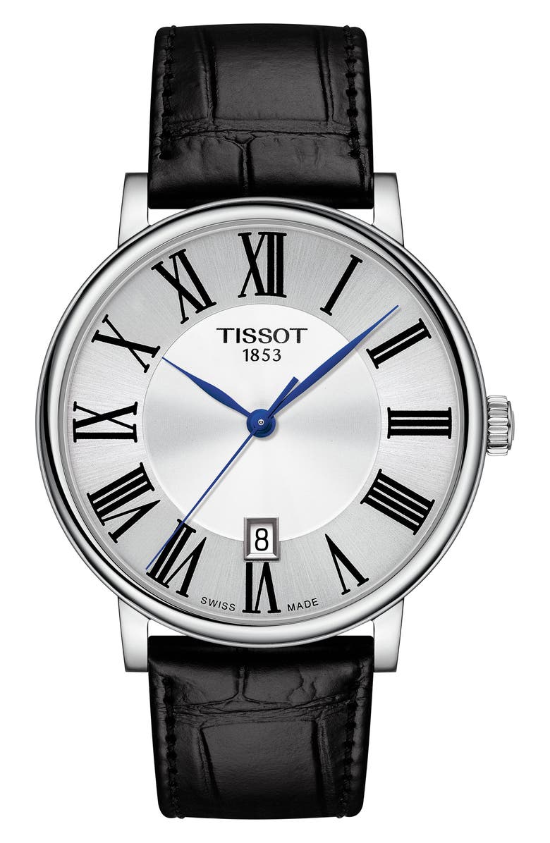 Tissot T-Classic Carson Leather Strap Watch, 40mm, Main, color, 