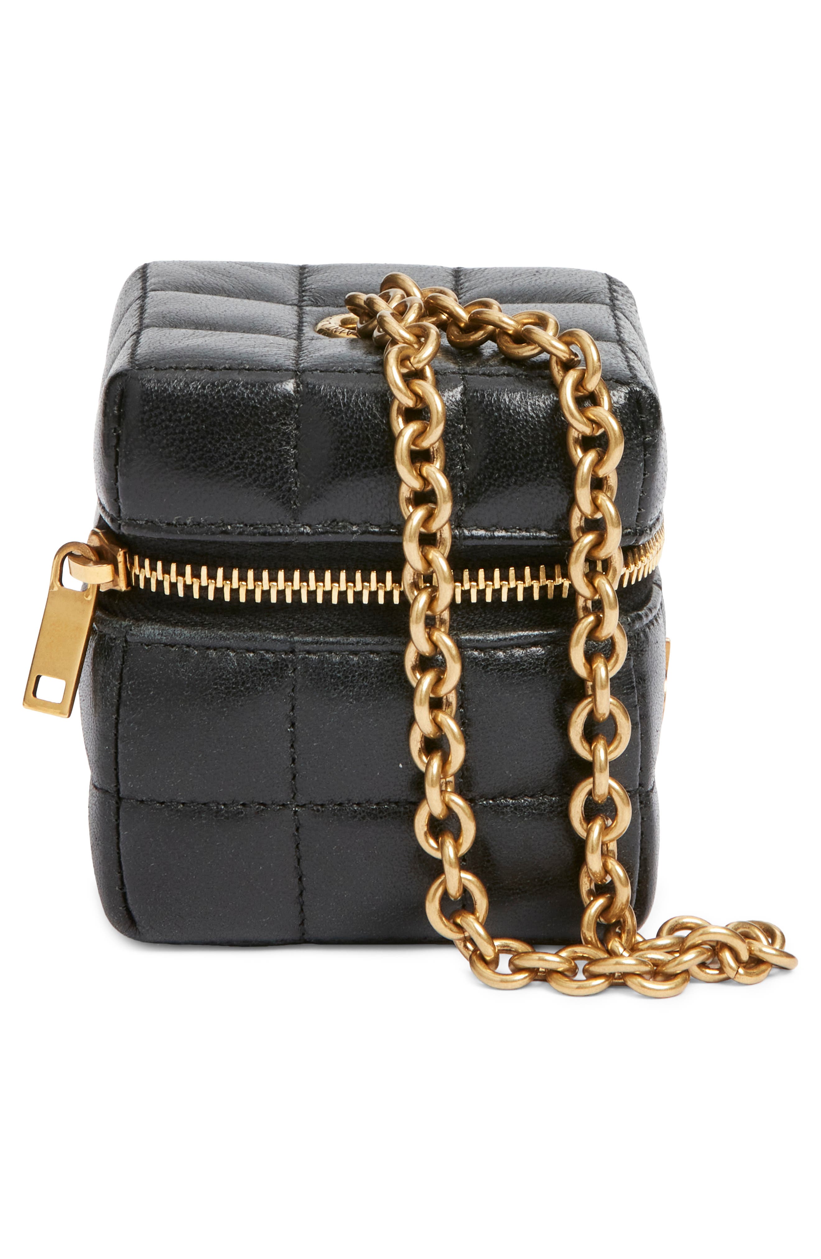 Saint Laurent Mini Cassandre Matelassé Carré Leather Wristlet, Alternate, color, Noir