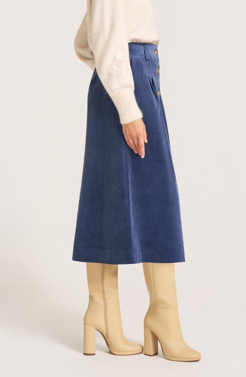 Matty M . Marlowe Cotton Blend Corduoy Midi Skirt In Blue