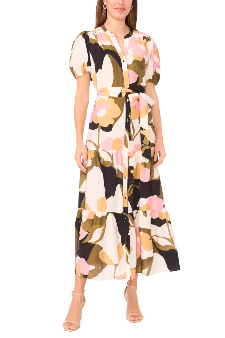 Belted Button Front Maxi Dress, Main, color, PINK NECTAR
