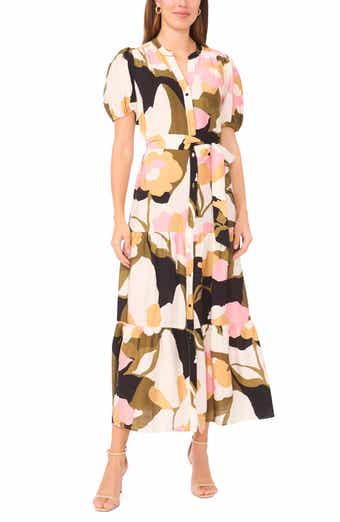 Belted Button Front Maxi Dress