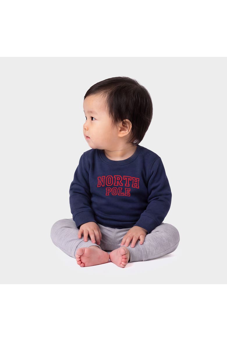 North Pole Varsity Outlines Infant Crew Fleece Sweatshirt, Main, color, Navy