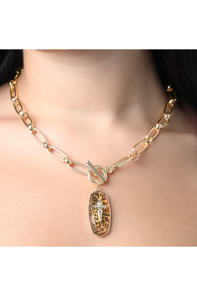 Chunky Toggle Necklace With Cross Pendant, 18", Alternate, color, Brown