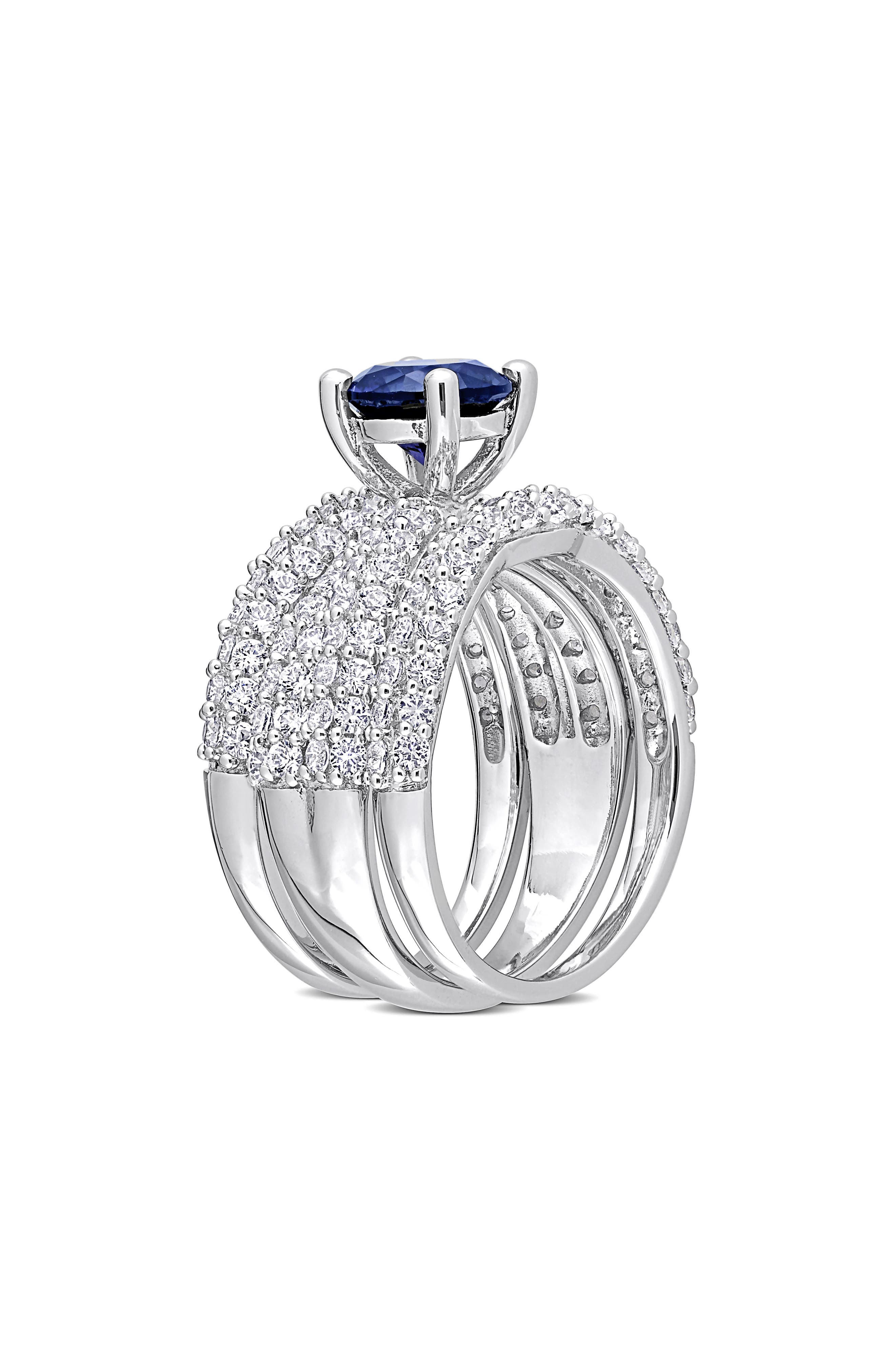 DELMAR Set of 3 Sterling Silver Lab Grown Blue Sapphire & White ...