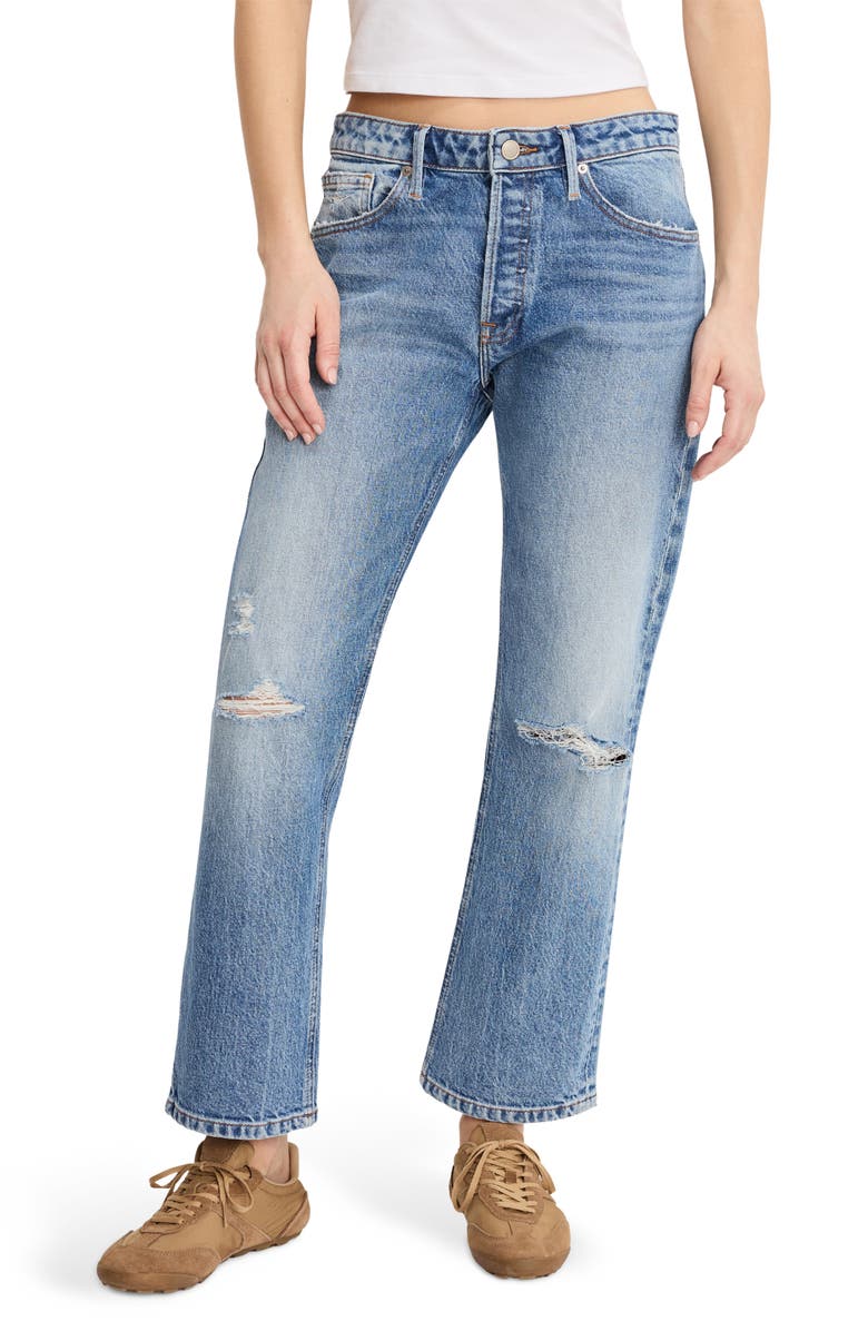 Good American Ripped Ankle Straight Leg Jeans, Main, color, Indigo1221
