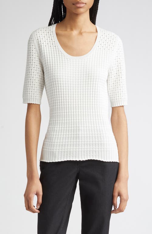 Lafayette 148 New York Mixed Stitch Short Sleeve Sweater In White