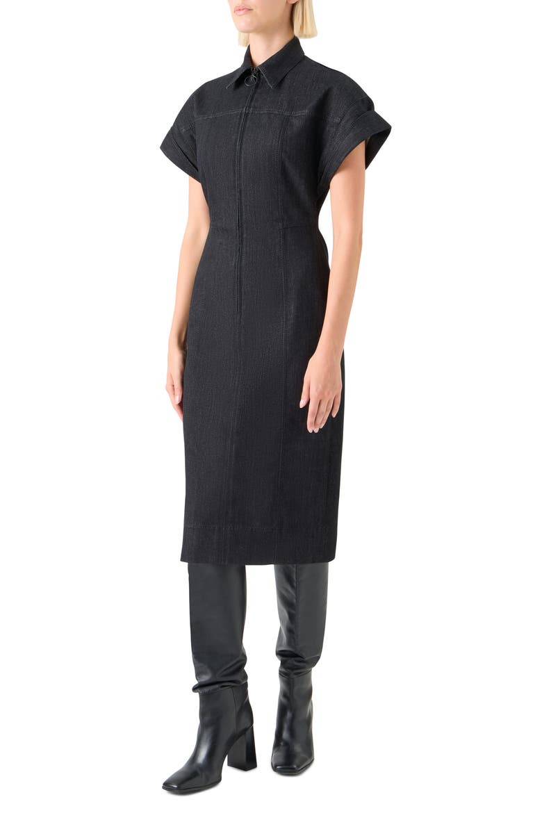 Structured Stretch Denim Shirtdress, Alternate, color, BLACK DENIM