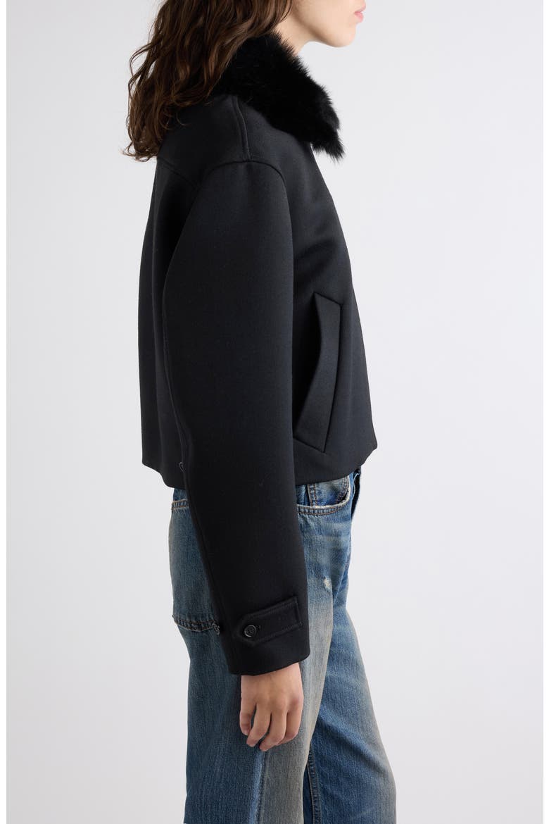 Odayla Wool Jacket with Genuine Shearling Collar, Alternate, color, BLACK